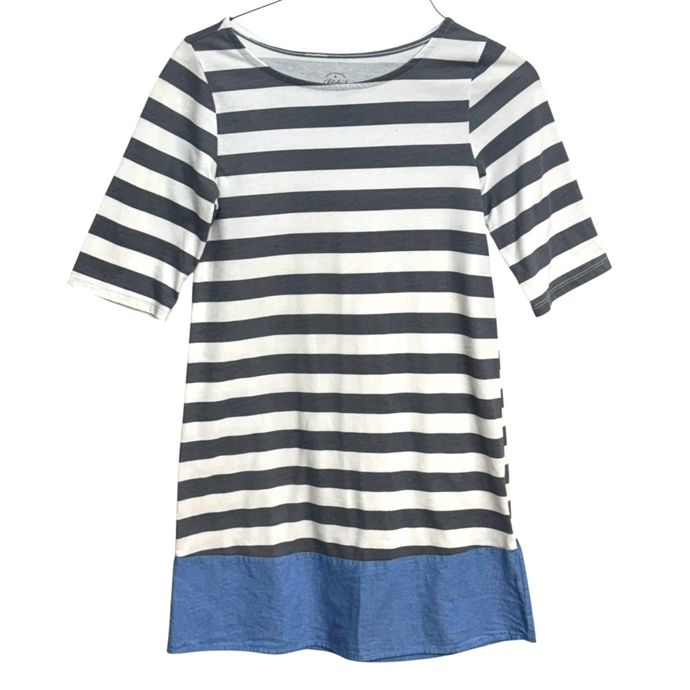 Faded Glory Black and White Striped Dress with Blue‎ Hem L10/12